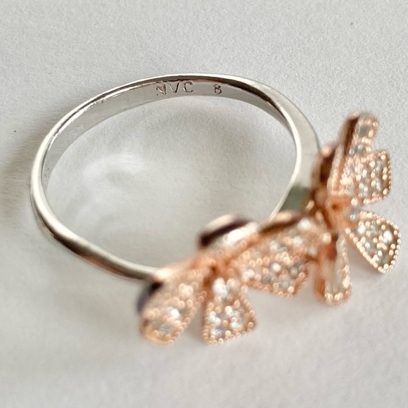 Sterling Silver 925 Rose Gold Plated Crystal Daisy Flowers Ring Size 8 - Picture 13 of 13